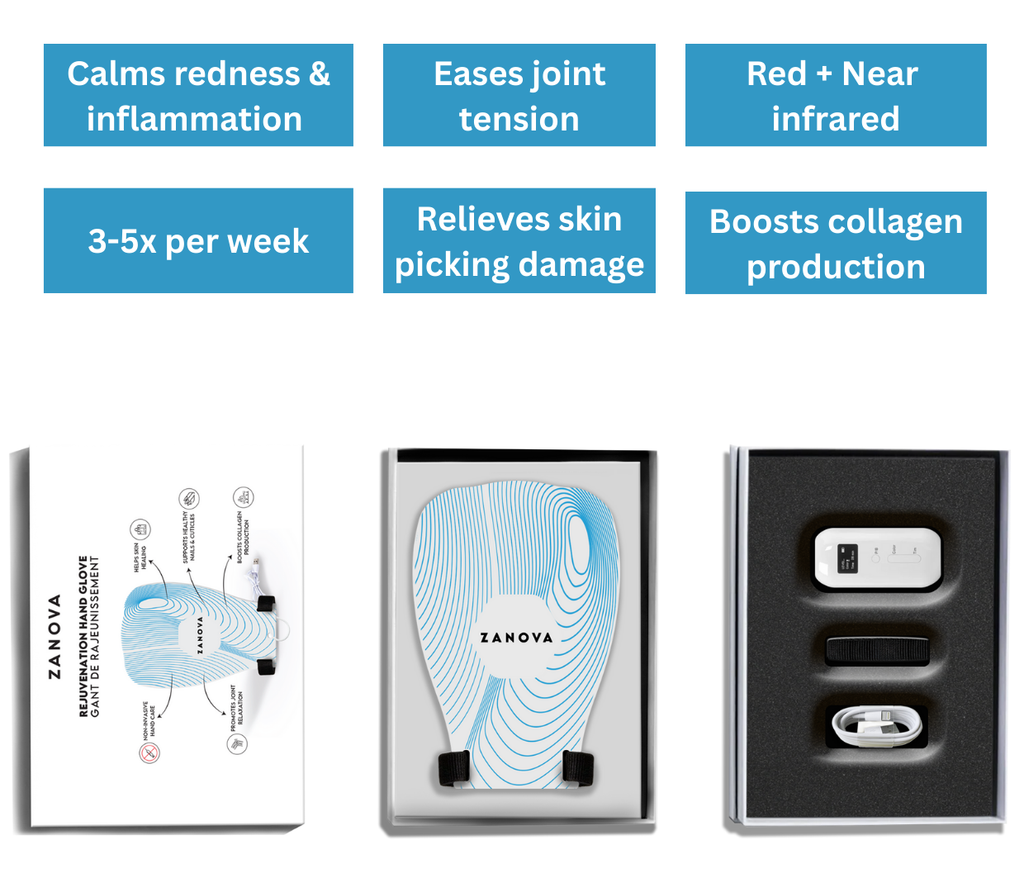 Zanova Light Therapy Hand Glove For Skin Picking and Nail Biting Damage