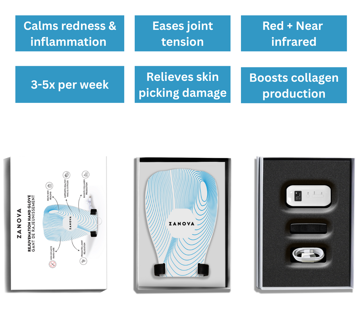 Zanova Light Therapy Hand Glove For Skin Picking and Nail Biting Damage