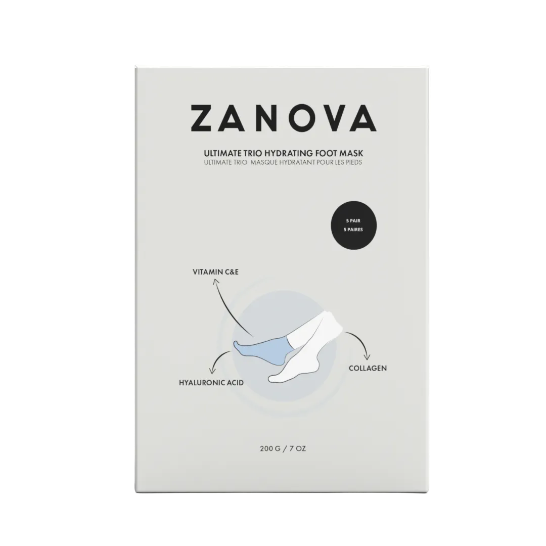 Zanova Collagen Treatment Foot Mask | Hyaluronic Acid, Vitamin C & E | Helps to Heal Flaky, Cracked Heels, and Yellow Toenails | 5 Pairs