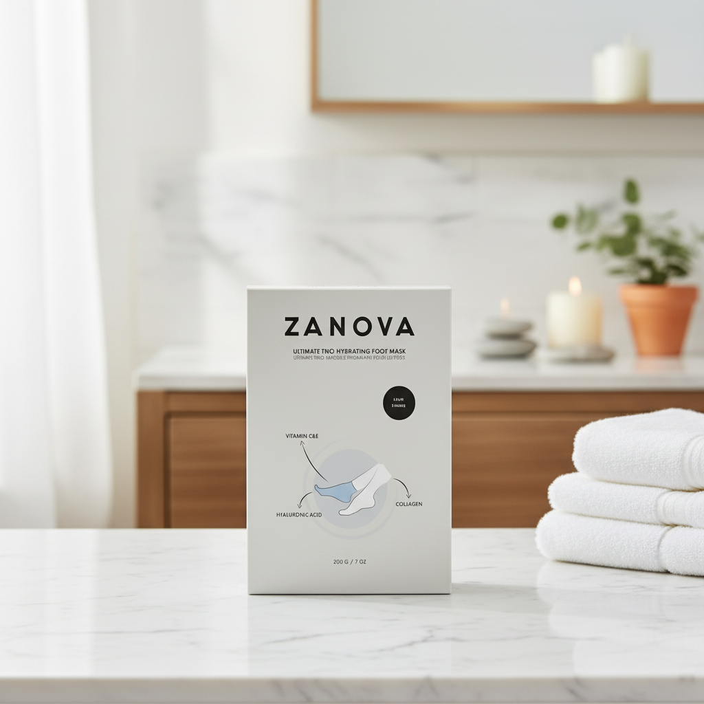 Zanova Collagen Treatment Foot Mask | Hyaluronic Acid, Vitamin C & E | Helps to Heal Flaky, Cracked Heels, and Yellow Toenails | 5 Pairs