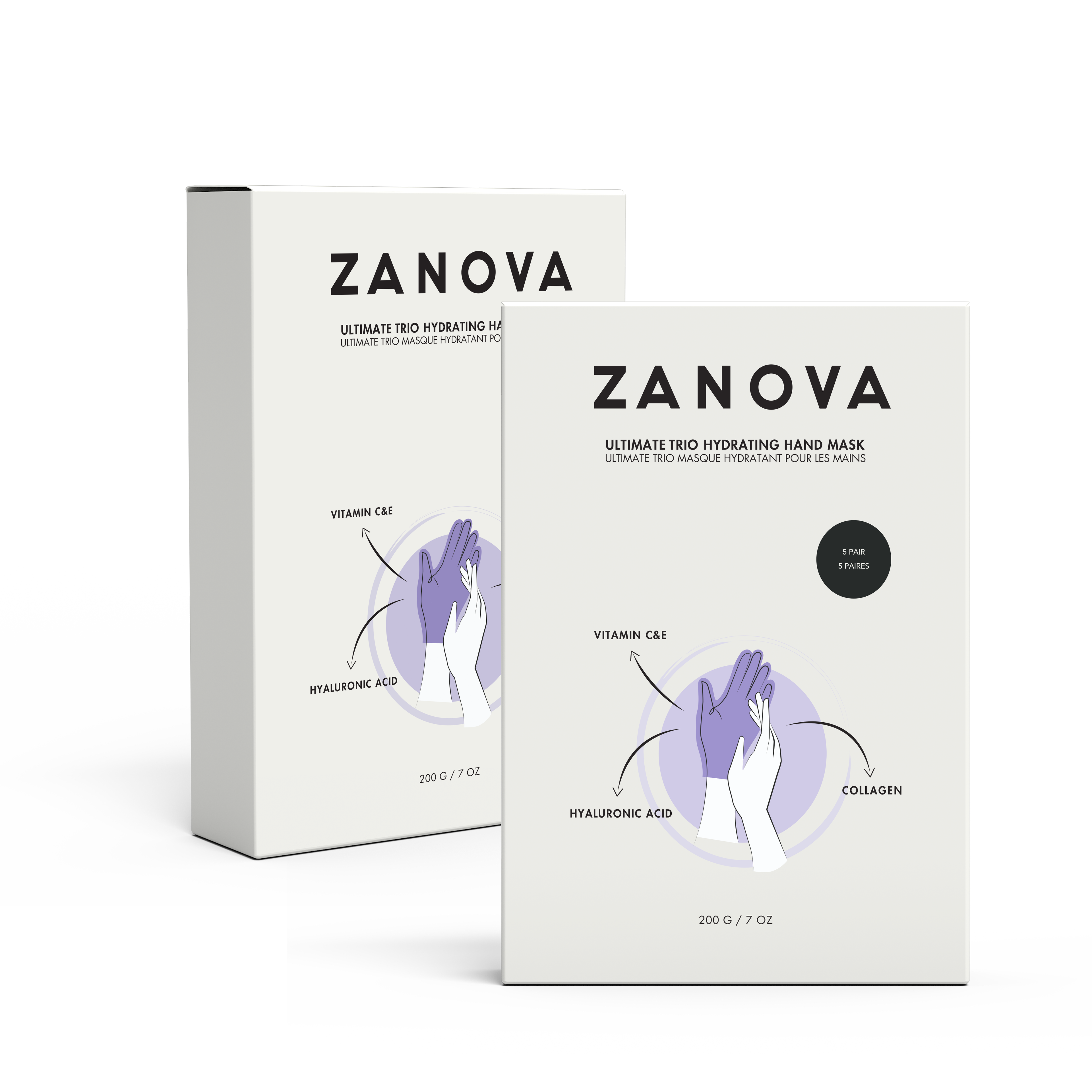 Zanova Collagen Treatment Hand Mask - Monthly Subscription | Hyaluronic Acid, Vitamin C & E | For Skin Picking and Nail Biting Damage | 2 Boxes (10 Pairs)