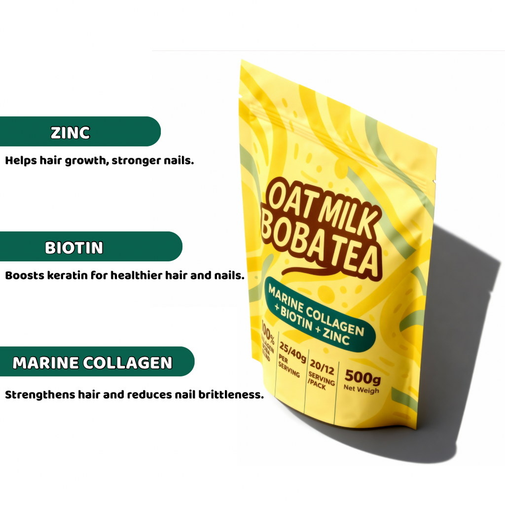 [Pre-order] Glow Collagen Oat Milk Boba Tea | Marine Collagen • Biotin • Zinc | Hair & Nail Repair