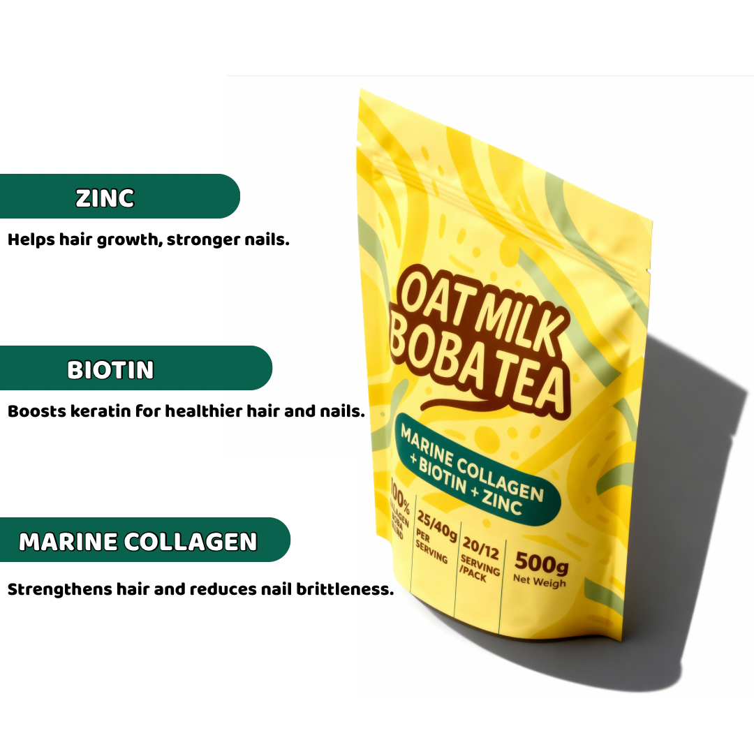 [Pre-order] Glow Collagen Oat Milk Boba Tea | Marine Collagen • Biotin • Zinc | Hair & Nail Repair