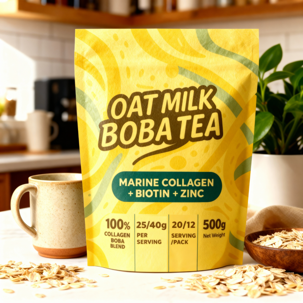 [Pre-order] Glow Collagen Oat Milk Boba Tea | Marine Collagen • Biotin • Zinc | Hair & Nail Repair