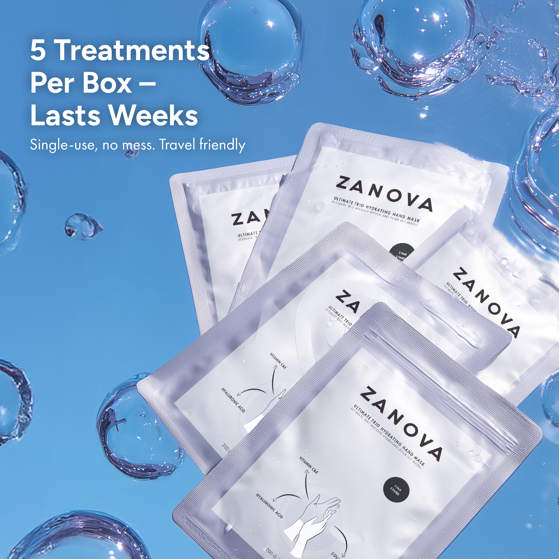 Zanova Collagen Treatment Hand Mask | Hyaluronic Acid, Vitamin C & E | For Skin Picking and Nail Biting Damage | 5 Pairs