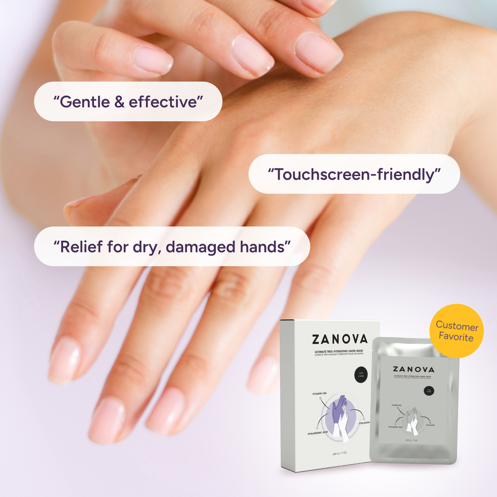 Zanova Collagen Treatment Hand Mask | Hyaluronic Acid, Vitamin C & E | For Skin Picking and Nail Biting Damage | 5 Pairs