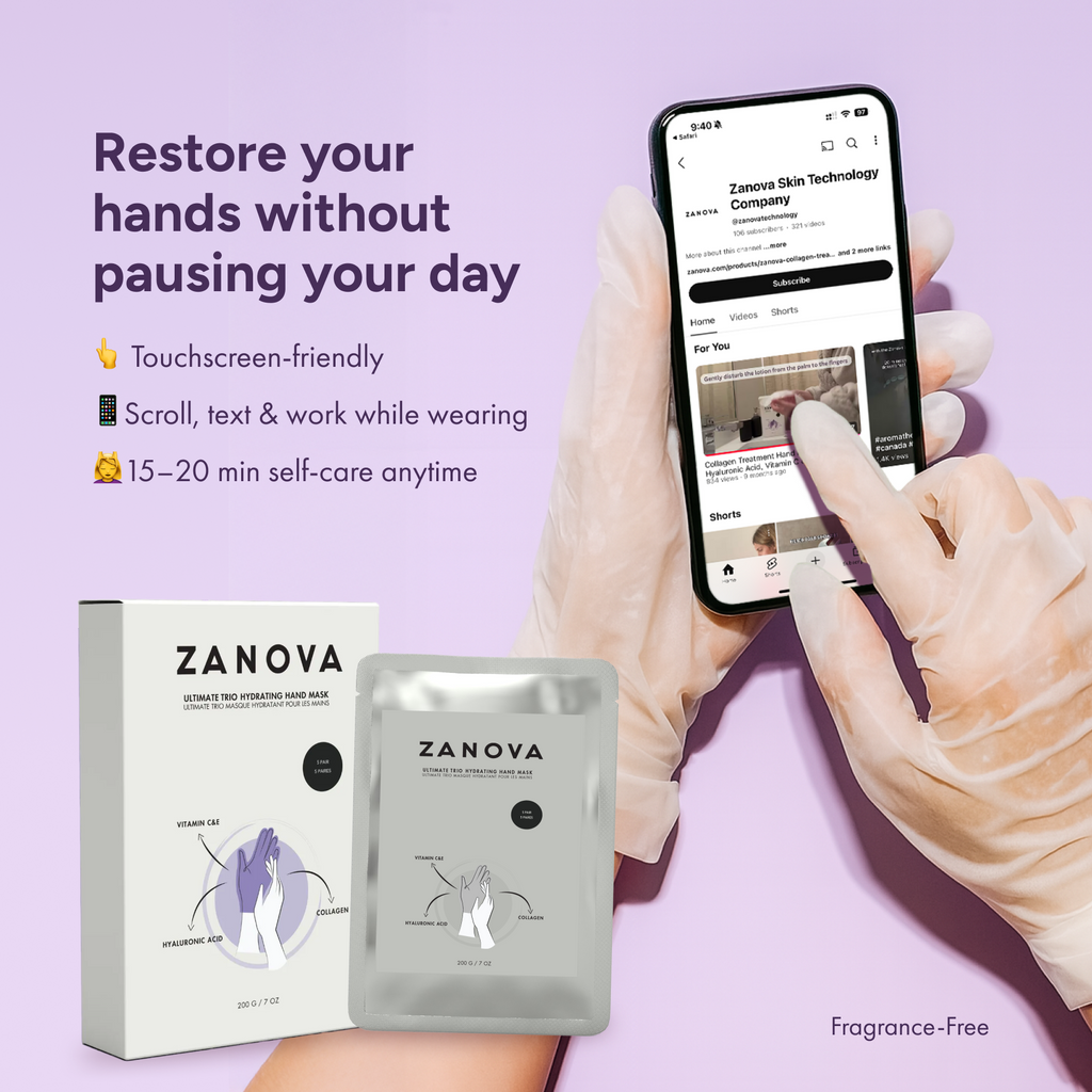 Zanova Collagen Treatment Hand Mask | Hyaluronic Acid, Vitamin C & E | For Skin Picking and Nail Biting Damage | 5 Pairs