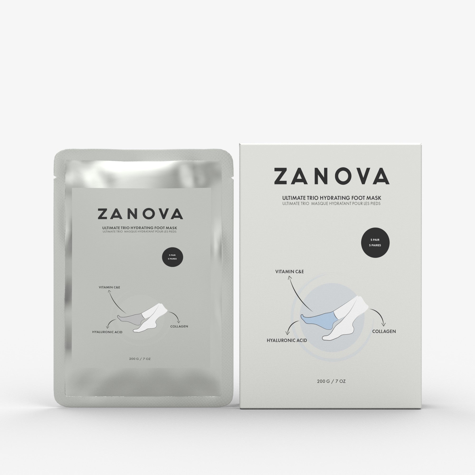 Zanova Collagen Treatment Foot Mask | Hyaluronic Acid, Vitamin C & E | Helps to Heal Flaky, Cracked Heels, and Yellow Toenails | 5 Pairs