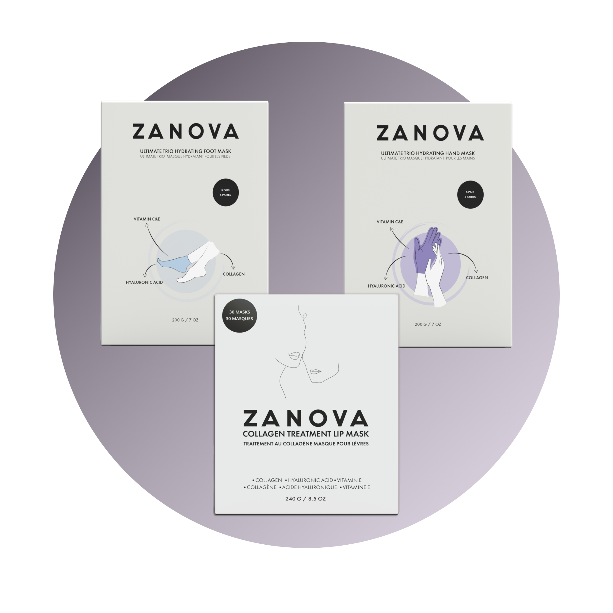 Zanova Collagen Treatment | "Multi Mask Mingle" | Bundle of Lip, Hand & Foot Masks