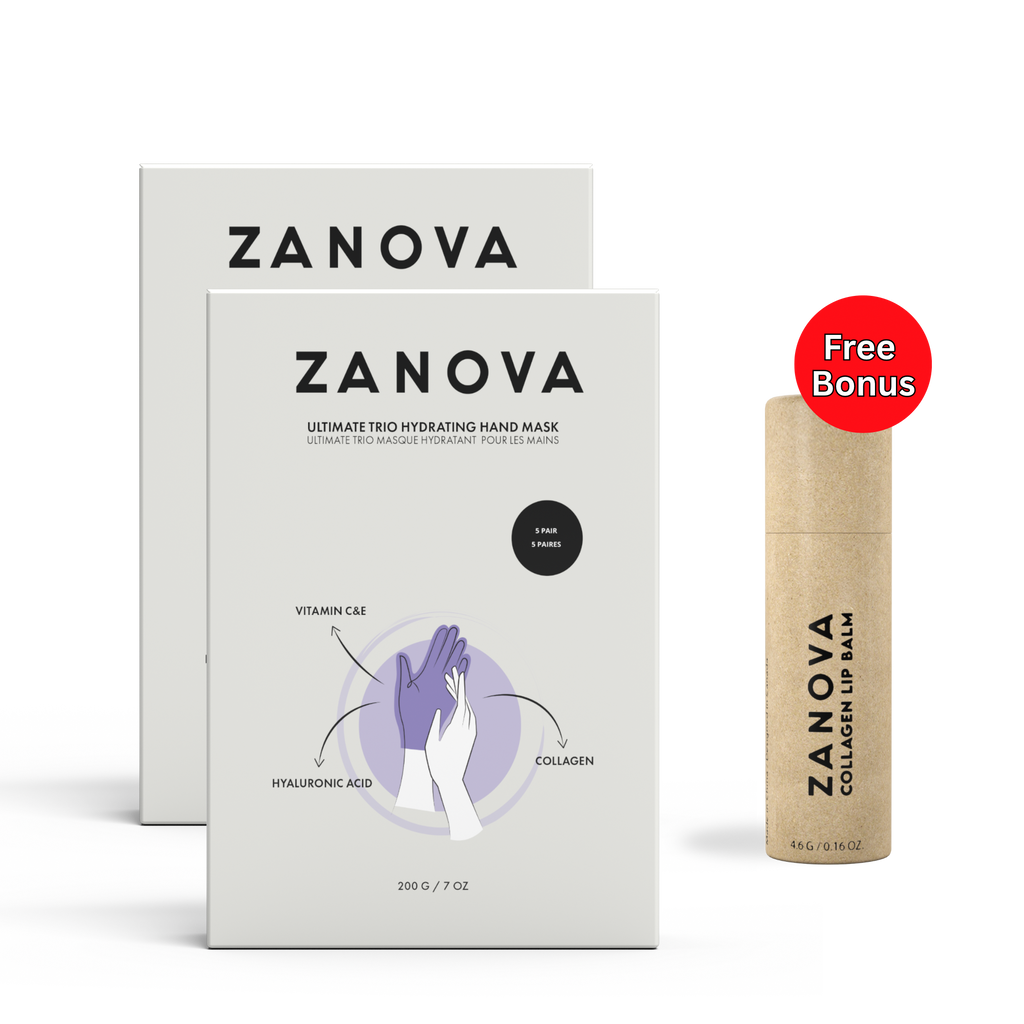 Zanova Collagen Treatment Hand Mask | Hyaluronic Acid, Vitamin C & E | For Skin Picking and Nail Biting Damage | 10 Pairs