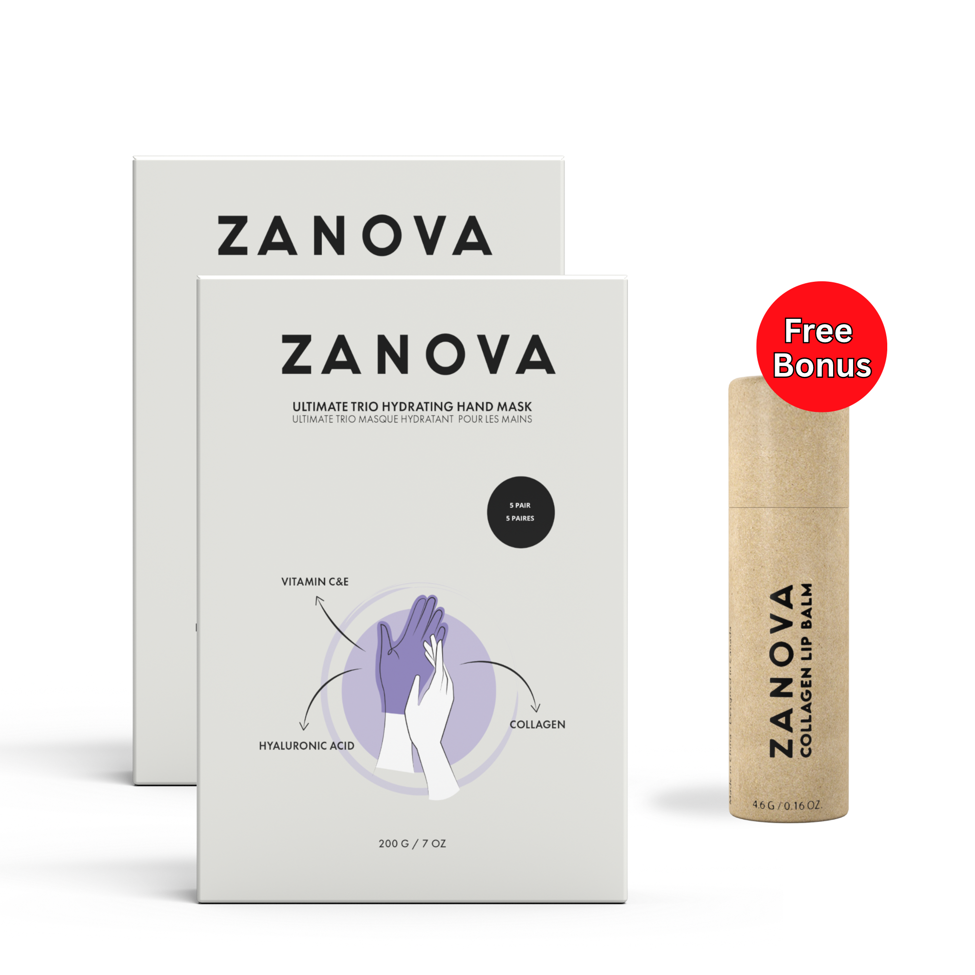 Zanova Collagen Treatment Hand Mask | Hyaluronic Acid, Vitamin C & E | For Skin Picking and Nail Biting Damage | 10 Pairs