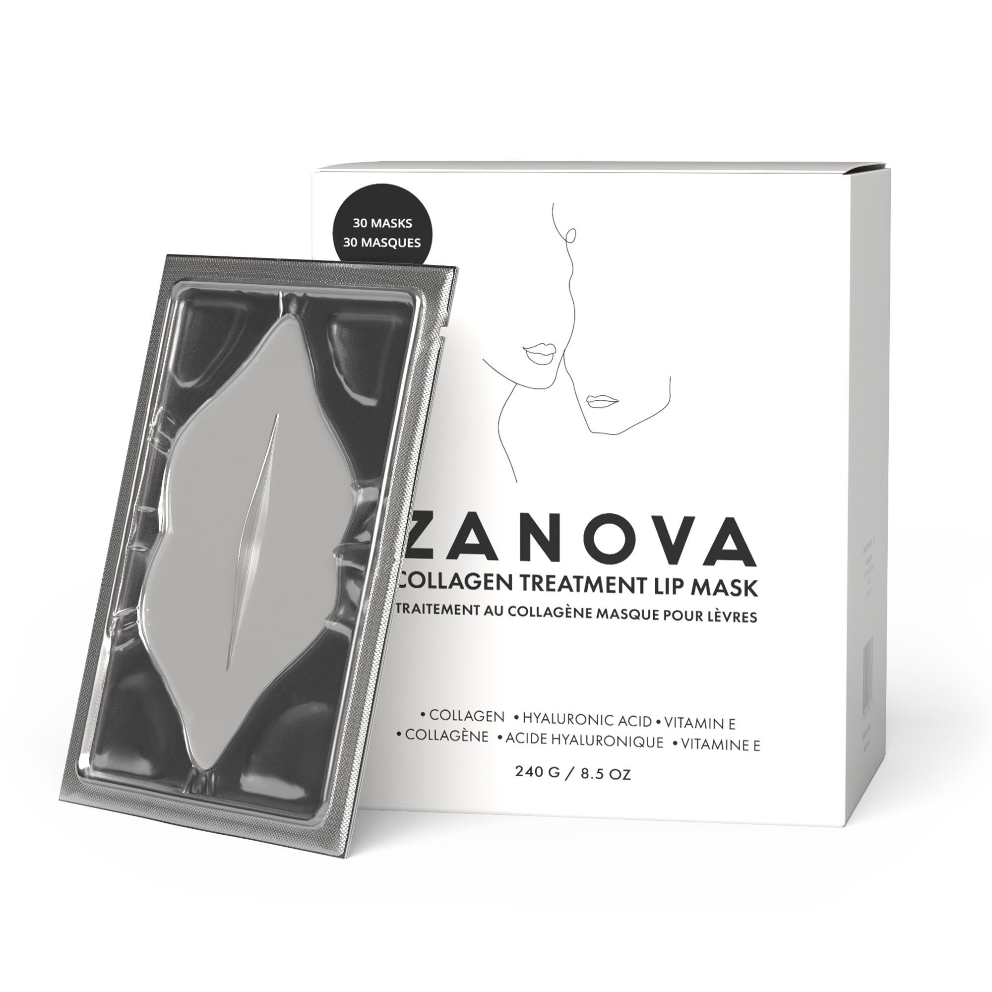 Zanova Collagen Treatment Lip Mask | Hyaluronic Acid, Vitamin E | For Lip Picking & Biting Damages | 30 Masks
