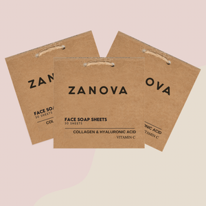 Zanova Face Soap Sheets for Travel | Collagen | Hyaluronic Acid | Vitamin C |  - 90 sheets (3 packs)