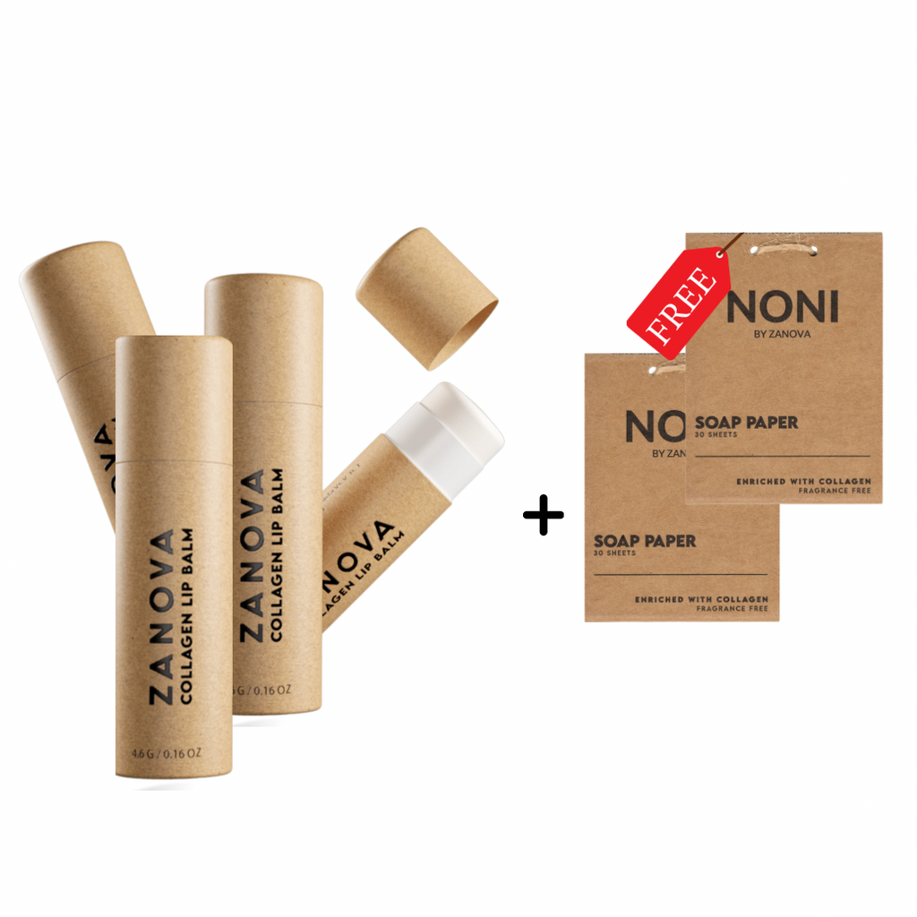 Zanova Collagen Treatment Lip Balm 4 Packs + 2 Free Zanova Collagen Treatment Paper Hand Soap