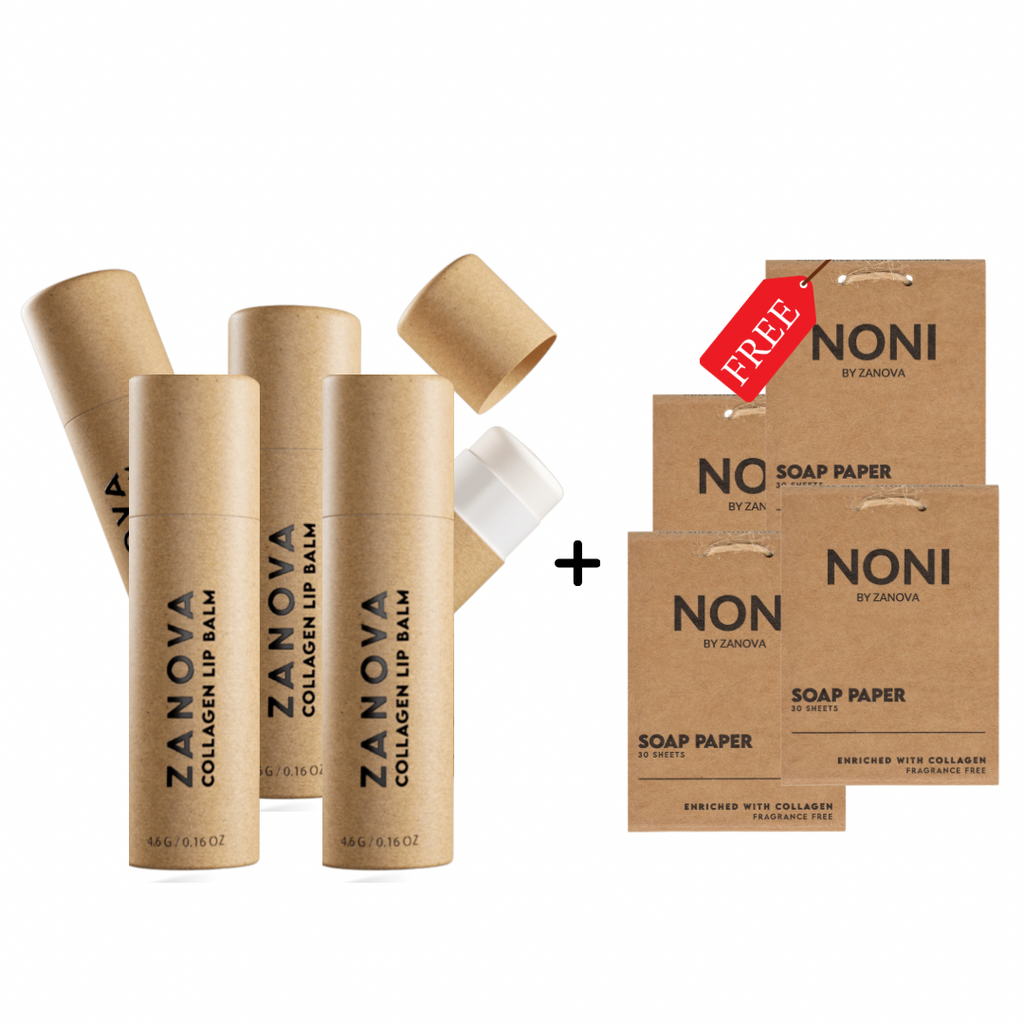 Zanova Collagen Treatment Lip Balm 5 Packs + 4 Free Zanova Collagen Treatment Paper Hand Soap