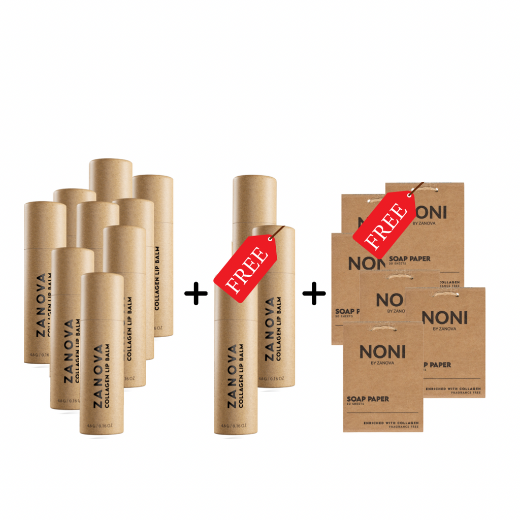 Zanova Collagen Treatment Lip Balm 9 Packs + 3 Free Extra Lip Balm + 6 Free Zanova Collagen Treatment Paper Hand Soap